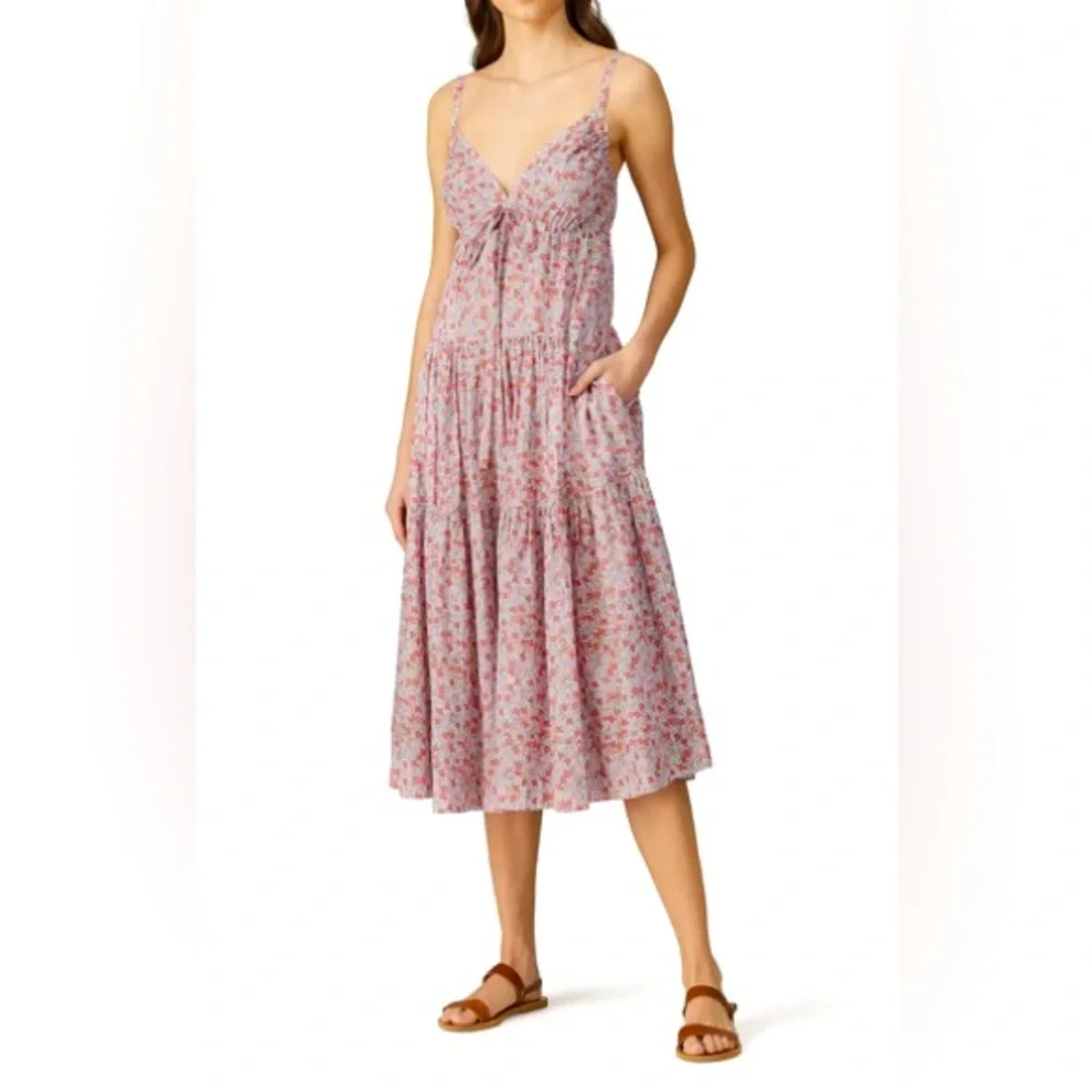 La Vie Rebecca Taylor Cotton Floral Strappy Tiered Dress - Picture 1 of 6